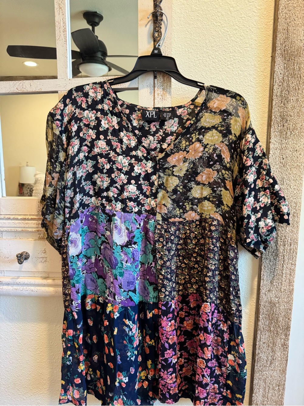 XPL Vintage 90s Boho Patchwork Floral Shift Dress Large Loose Fit tunic
